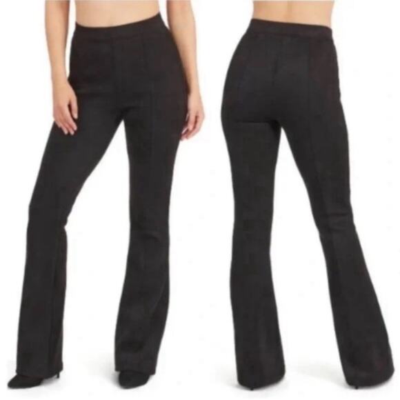 Spanx Faux Suede Flare Pants High Rise in Black Size XL - Picture 1 of 9